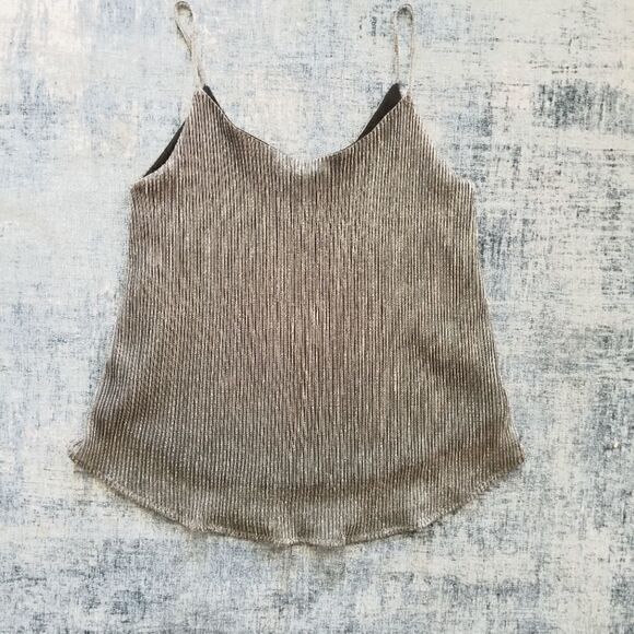 Metallic Silver Ribbed Tank Top Small - Picture 1 of 7